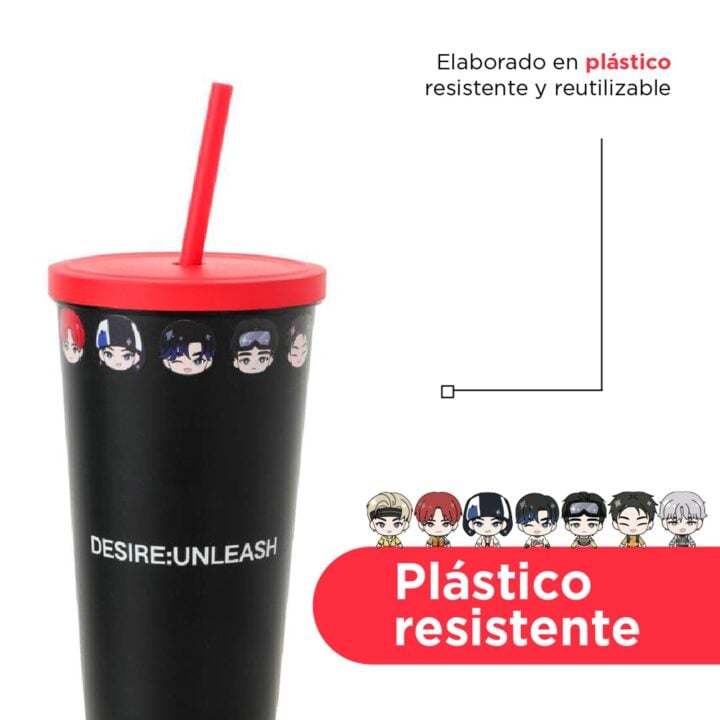 ENHYPEN x MINISO black 550 ml straw tumbler cup body and character print