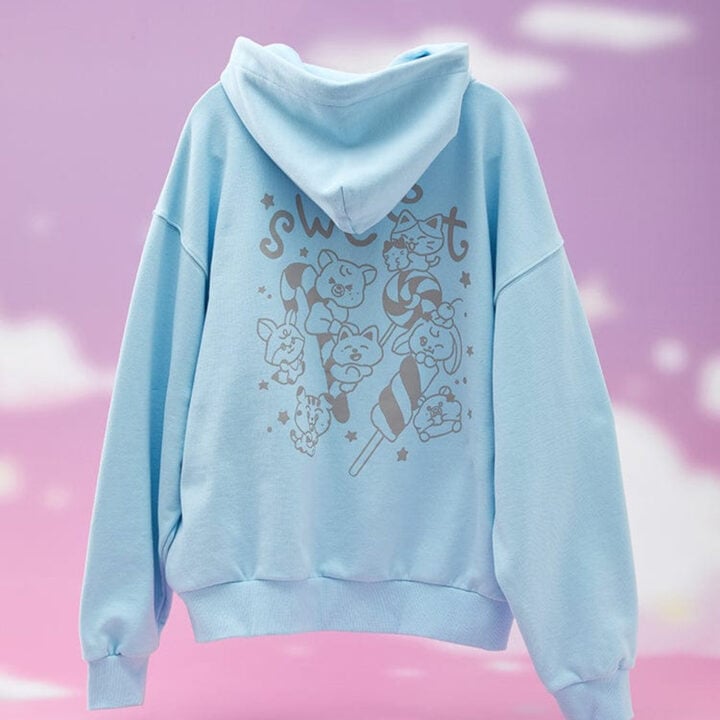 Back view of NCT DREAM SWEET Dreamiez official baby blue zip-up hoodie