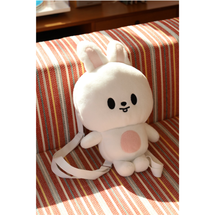 Official lifestyle view of SKZOO Plush Backpacks from Stray Kids 6th Fan Meeting.