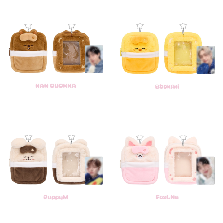 Official SKZOO Plush Collect Case product grid featuring Han Quokka, BbokAri, PuppyM and FoxI.Ny from Stray Kids 6th Fan Meeting.