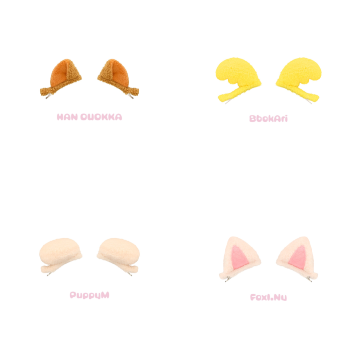 Official product grid of SKZOO Plush Hair Pins for Han Quokka, BbokAri, PuppyM and FoxI.Ny from Stray Kids 6th Fan Meeting.