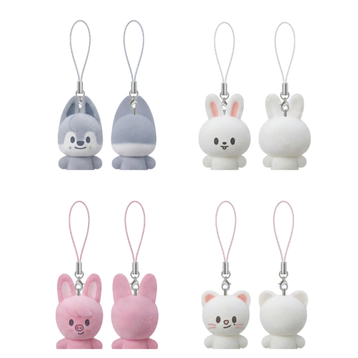 Official product grid of SKZOO Secret Mini Charms for Wolf Chan, Leebit, Dwaekki and Jiniret from Stray Kids 6th Fan Meeting.