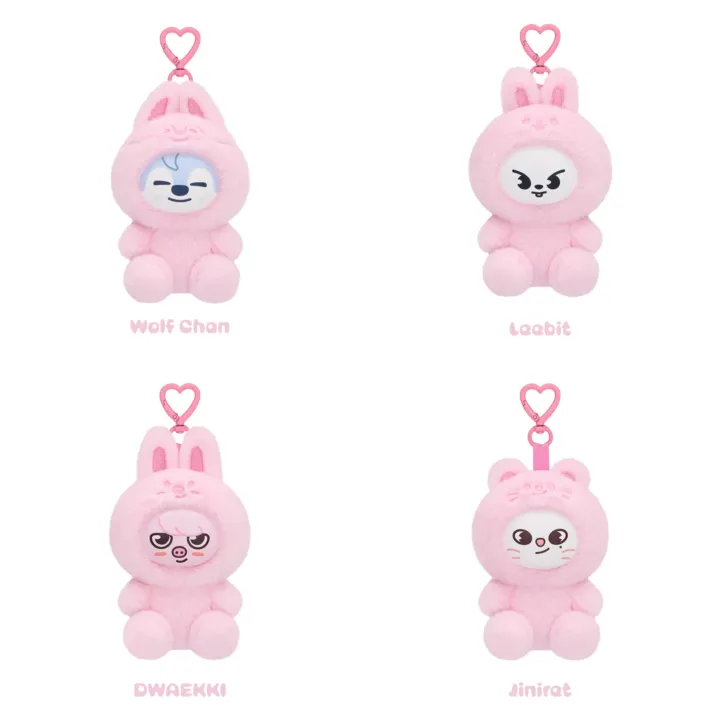 Official product grid of SKZOO Plush Toys for Wolf Chan, Leebit, Dwaekki and Jiniret from Stray Kids 6th Fan Meeting.