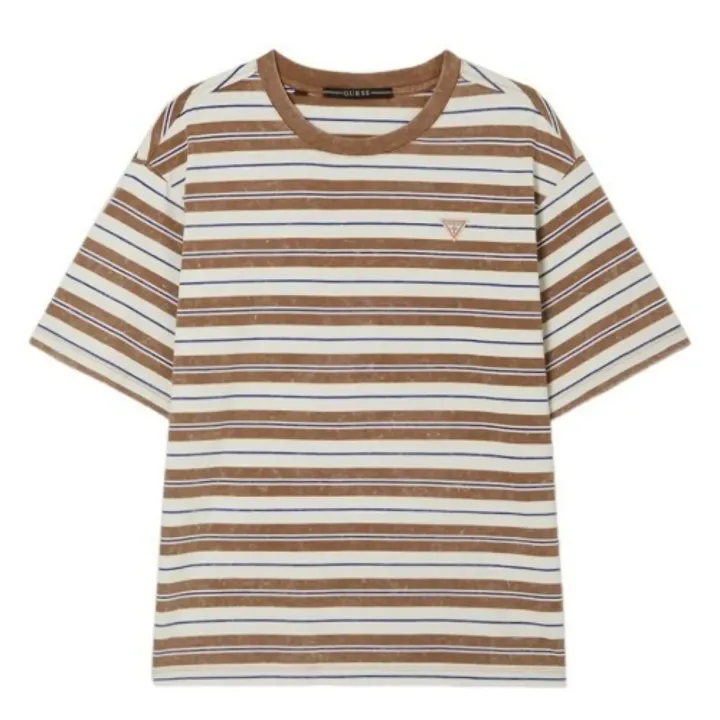 Hyunjin GUESS Jeans striped shirt in brown, white and blue, front view