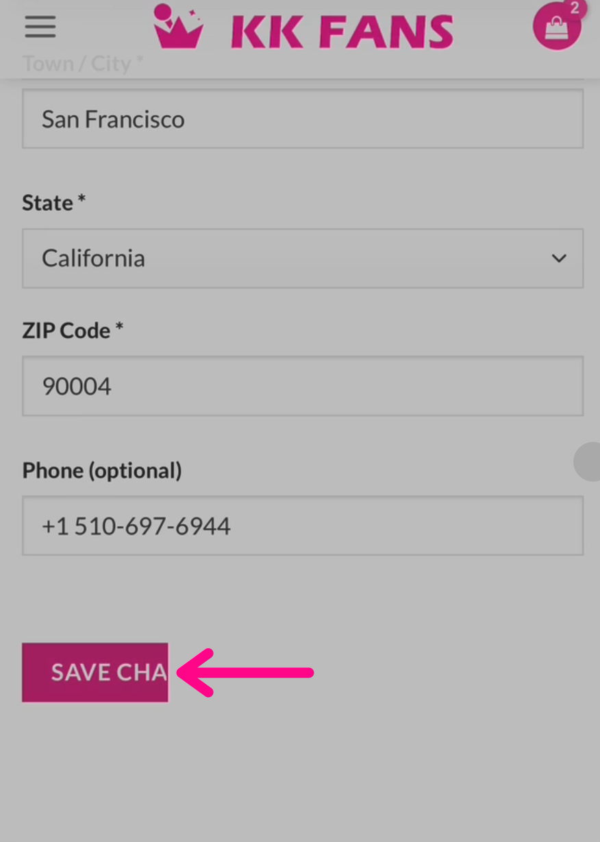 Change Shipping Address at KK Fans Shop
