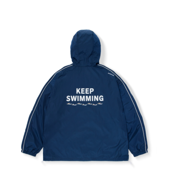 BTS SWIM Wind Jacket (SWIM) official back view with Keep Swimming graphic