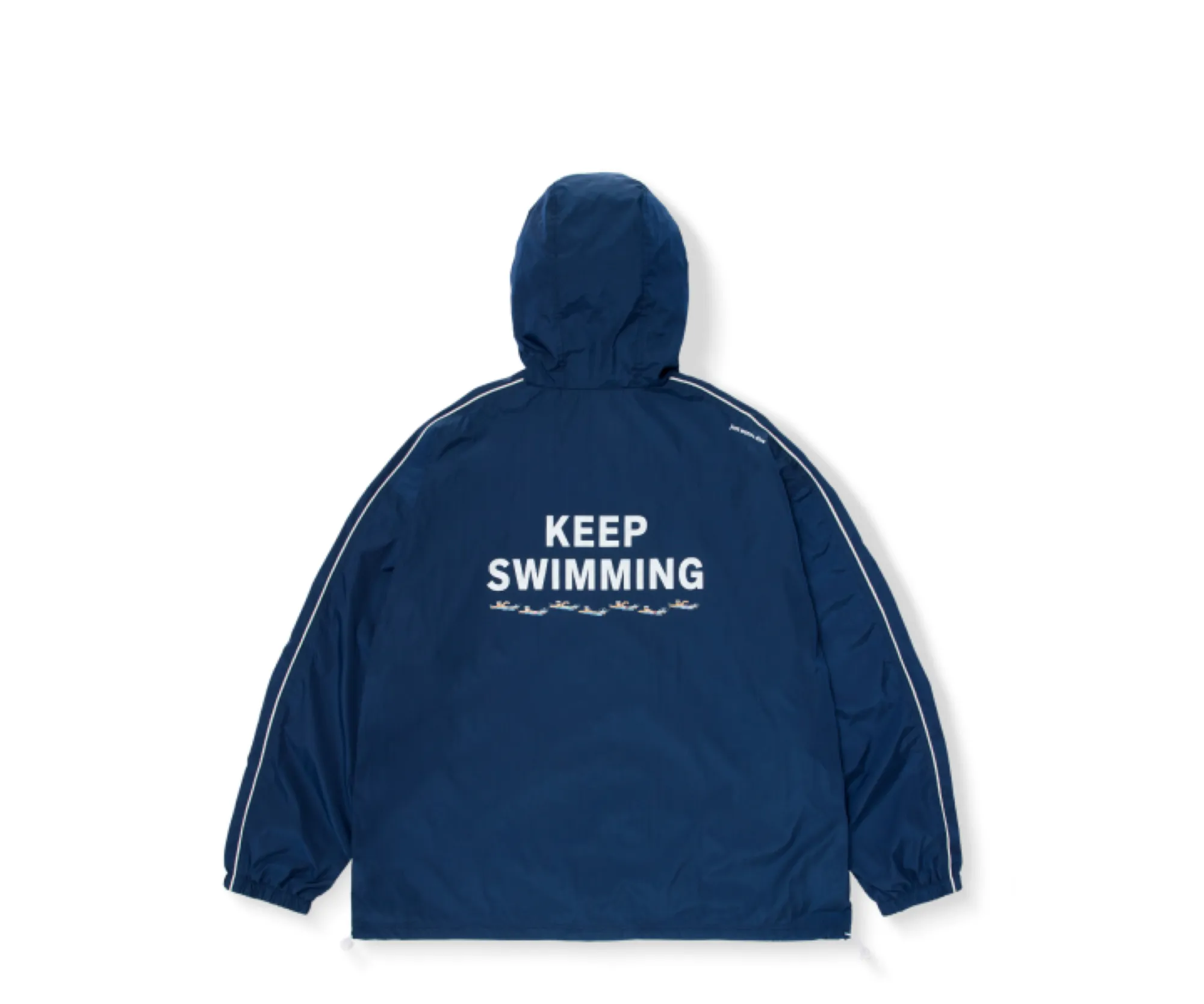 BTS SWIM Wind Jacket (SWIM) official back view with Keep Swimming graphic