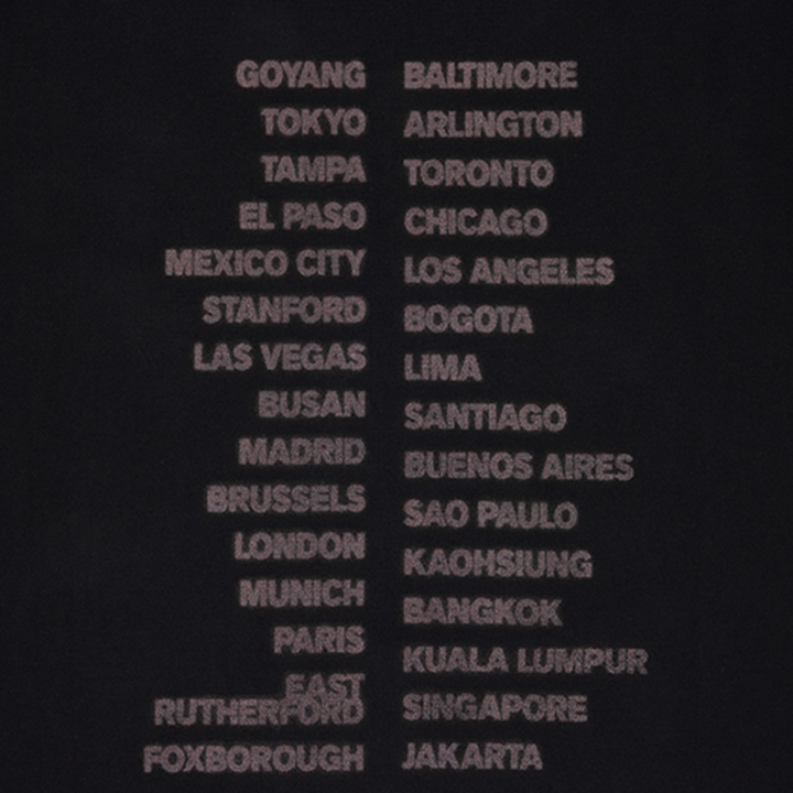 BTS ARIRANG Japan Concert black tour T-shirt official rear tour-city print detail