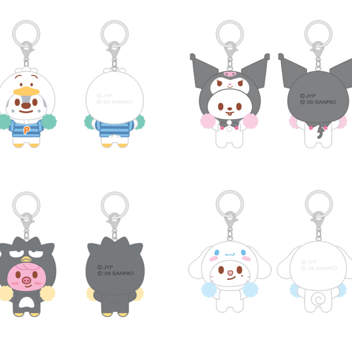 Stray Kids SKZOO x Sanrio Secret Flocked Figure Keyring Cheer Up Ver official member set 1 front and back views
