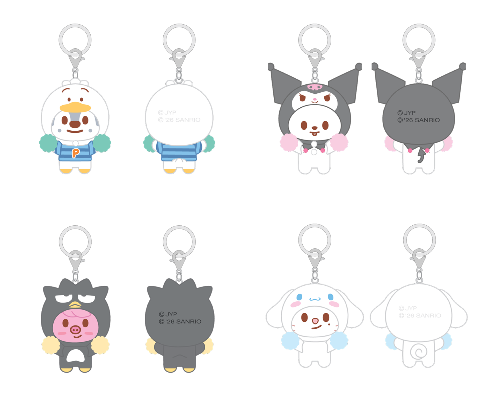 Stray Kids SKZOO x Sanrio Secret Flocked Figure Keyring Cheer Up Ver official member set 1 front and back views