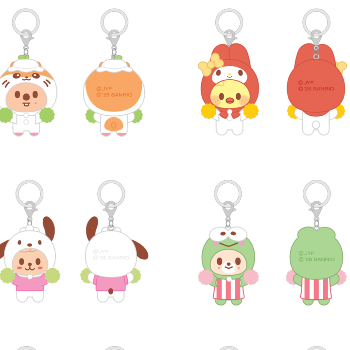 Stray Kids SKZOO x Sanrio Secret Flocked Figure Keyring Cheer Up Ver official member set 2 front and back views