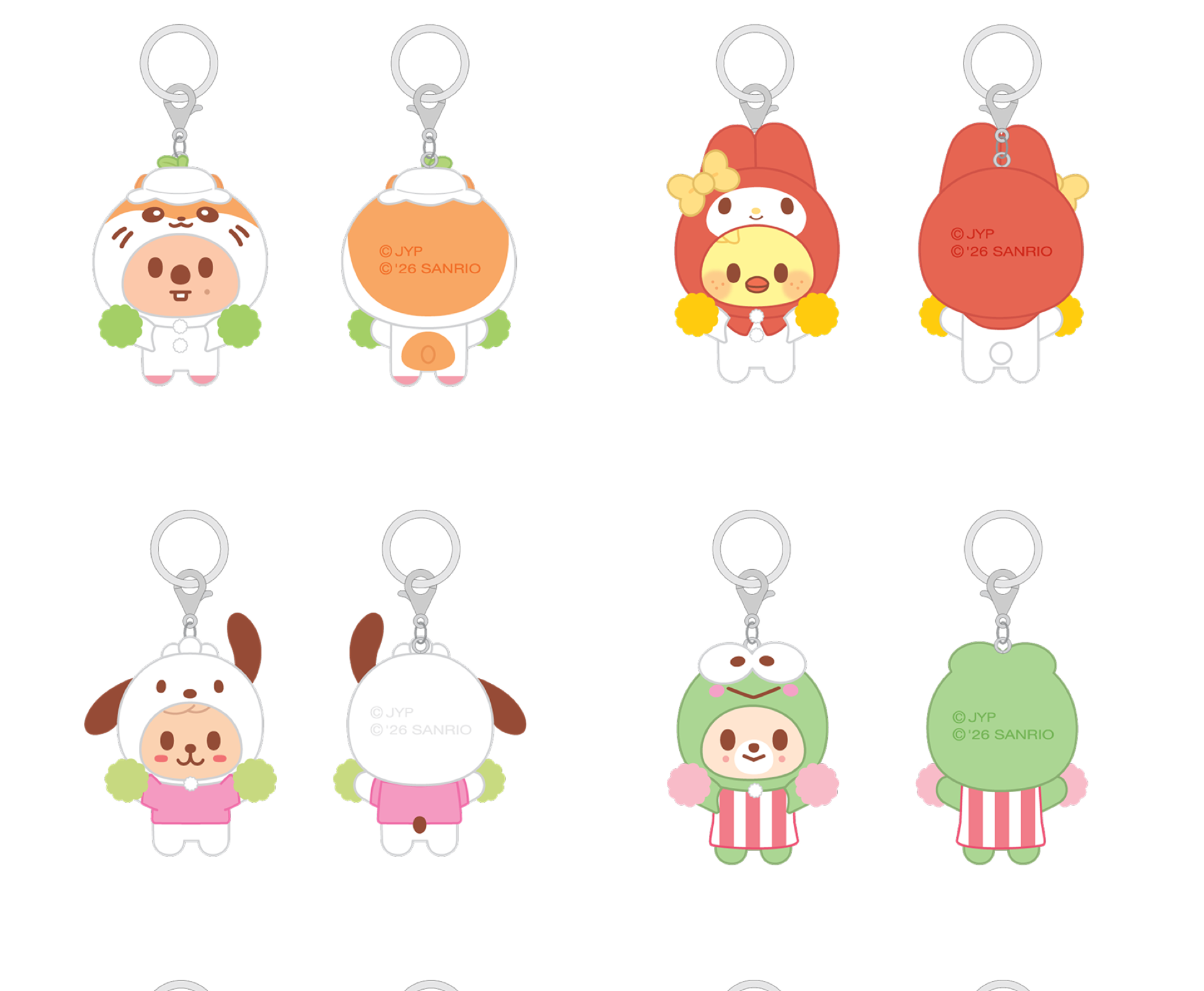 Stray Kids SKZOO x Sanrio Secret Flocked Figure Keyring Cheer Up Ver official member set 2 front and back views
