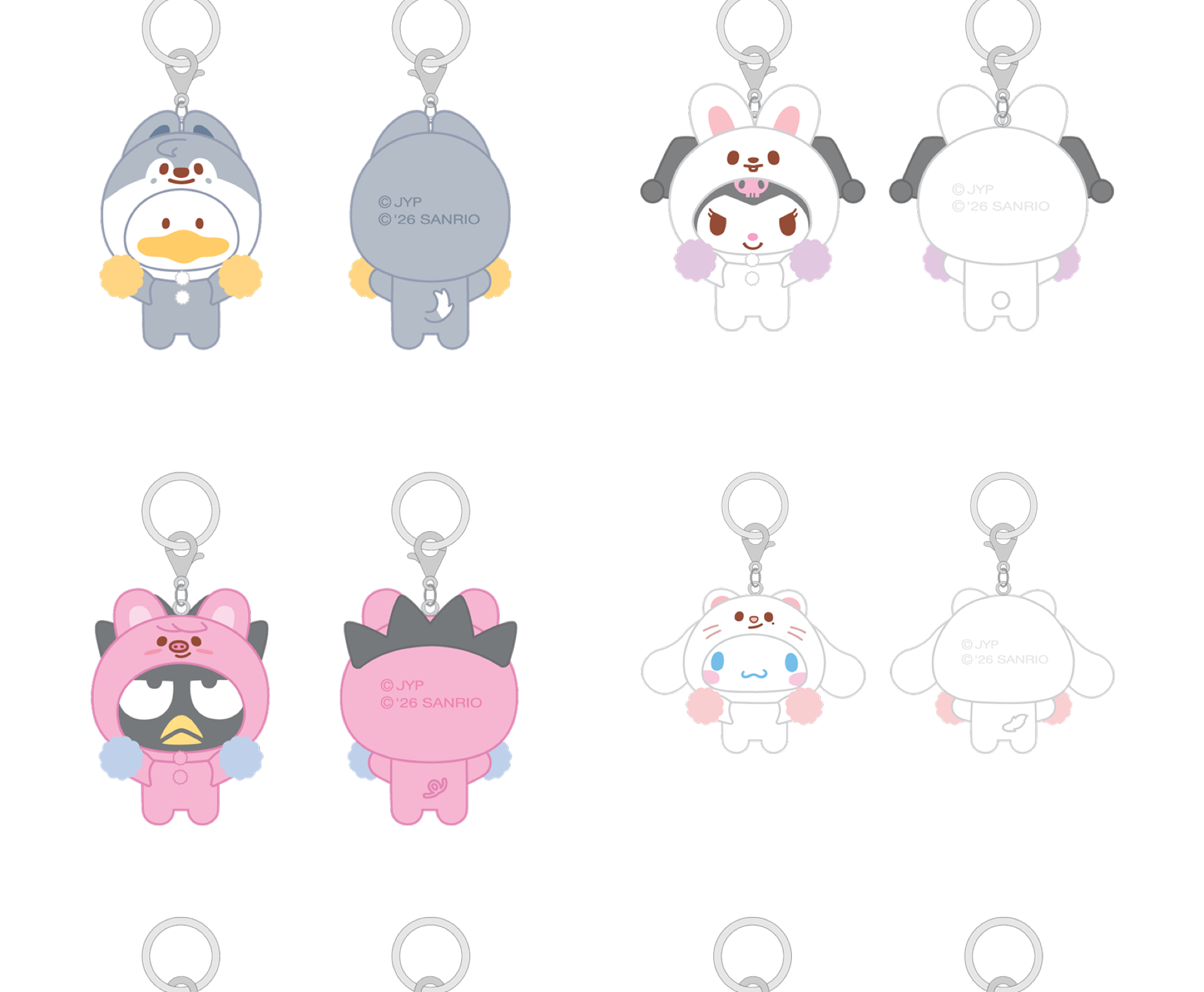 Stray Kids SKZOO x Sanrio Secret Flocked Figure Keyring Cheer Up Ver official member set 3 front and back views