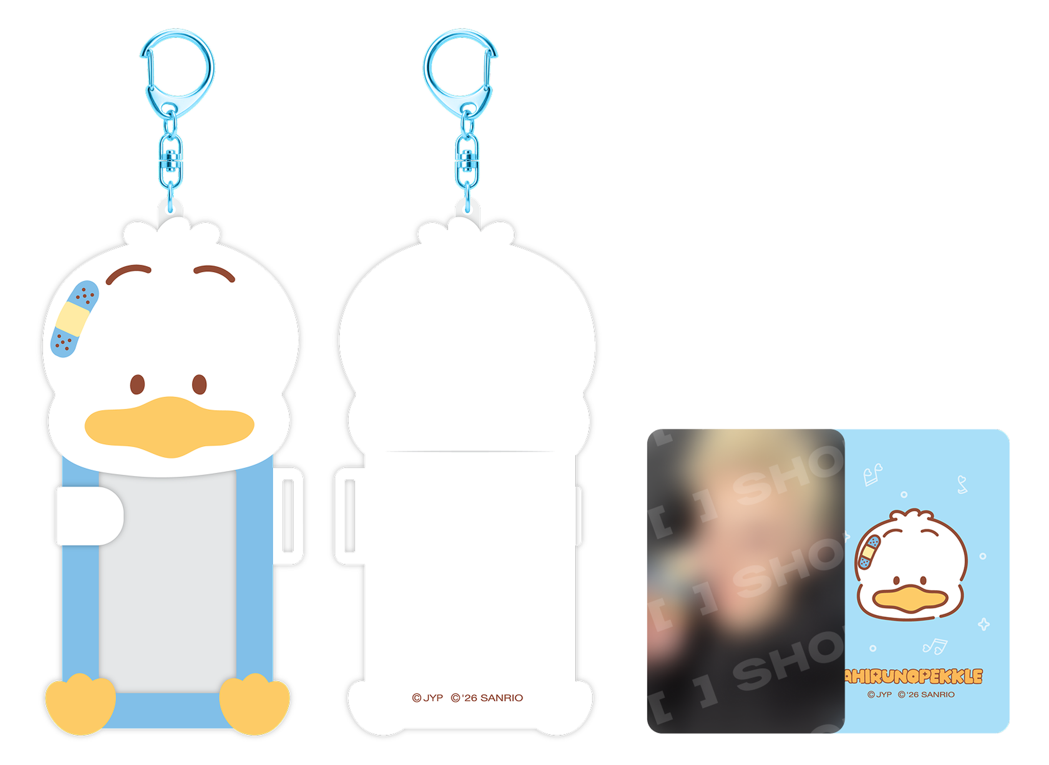 Stray Kids SKZOO x Sanrio Connecting Photocard Holder Ahiru no Pekkle official front back and included photocard view
