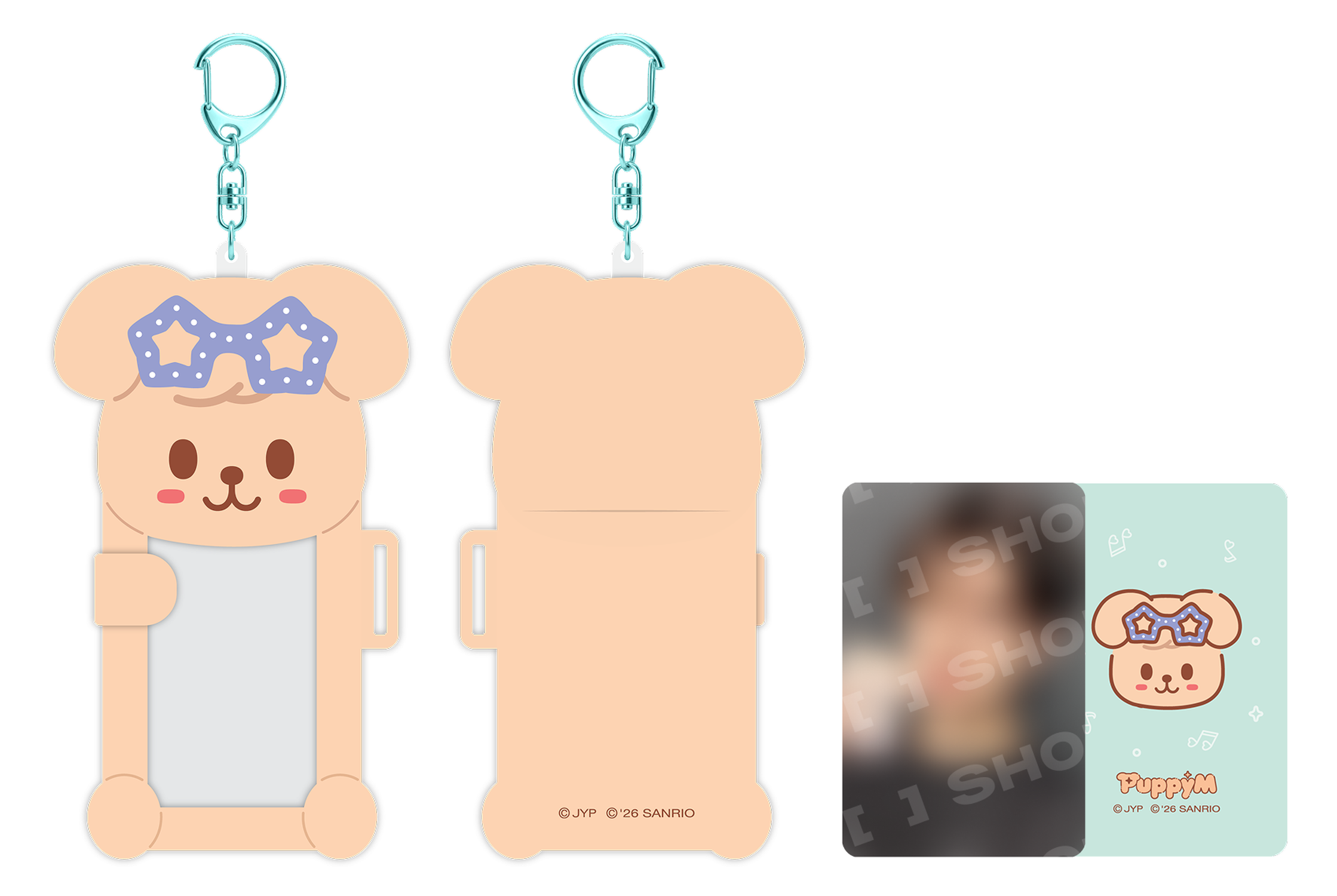 Stray Kids SKZOO x Sanrio Connecting Photocard Holder PuppyM official front back and included photocard view