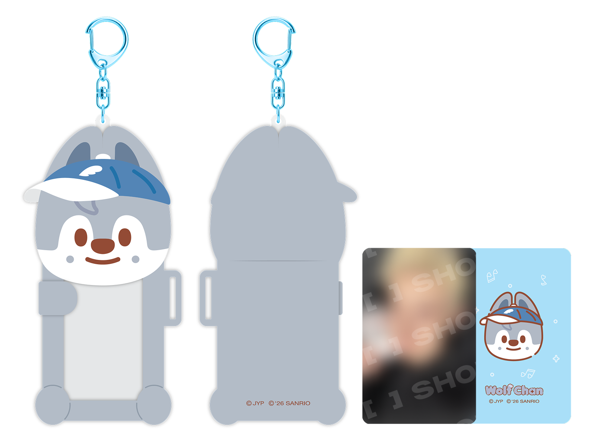 Stray Kids SKZOO x Sanrio Connecting Photocard Holder Wolf Chan official front back and included photocard view