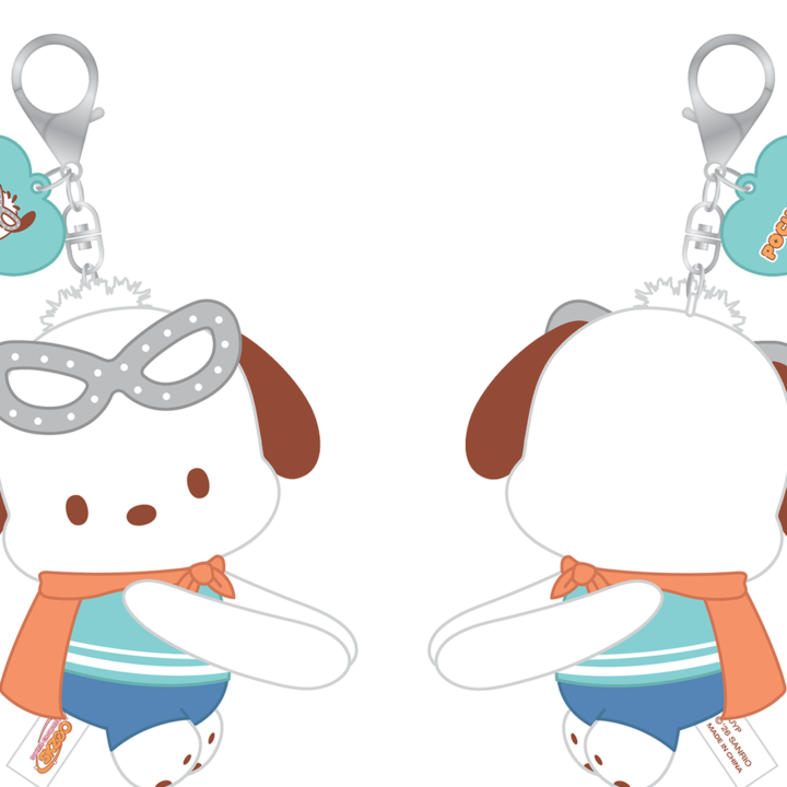 Stray Kids SKZOO x Sanrio Hug Plush Keyring Pochacco official front and back product views