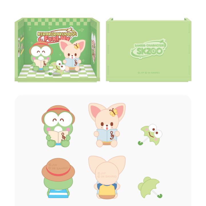 Stray Kids SKZOO x Sanrio Room Figure FoxI.Ny and Kerokerokeroppi official product view