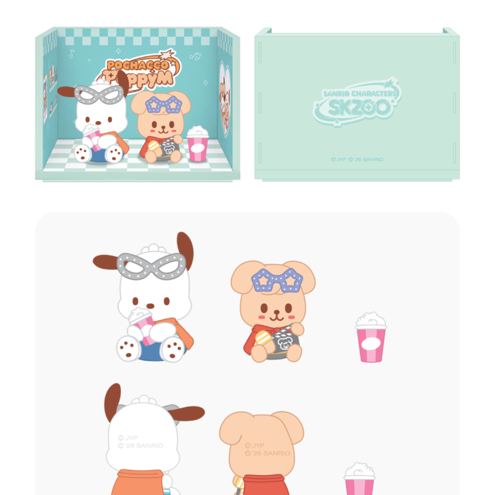Stray Kids SKZOO x Sanrio Room Figure PuppyM and Pochacco official product view