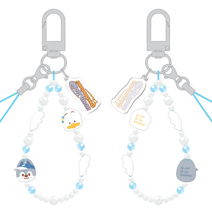 Stray Kids SKZOO x Sanrio Phone Beads Strap Ahiru no Pekkle and Wolf Chan official front and back product views