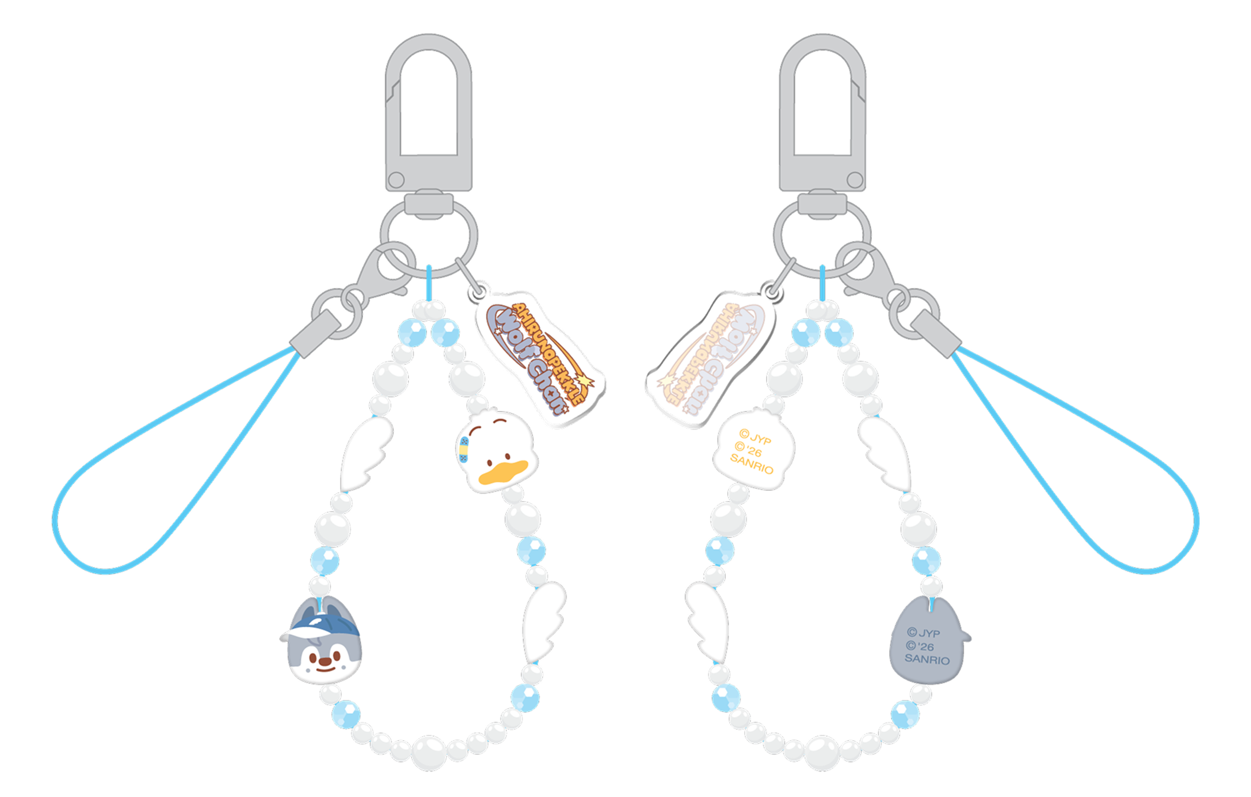 Stray Kids SKZOO x Sanrio Phone Beads Strap Ahiru no Pekkle and Wolf Chan official front and back product views