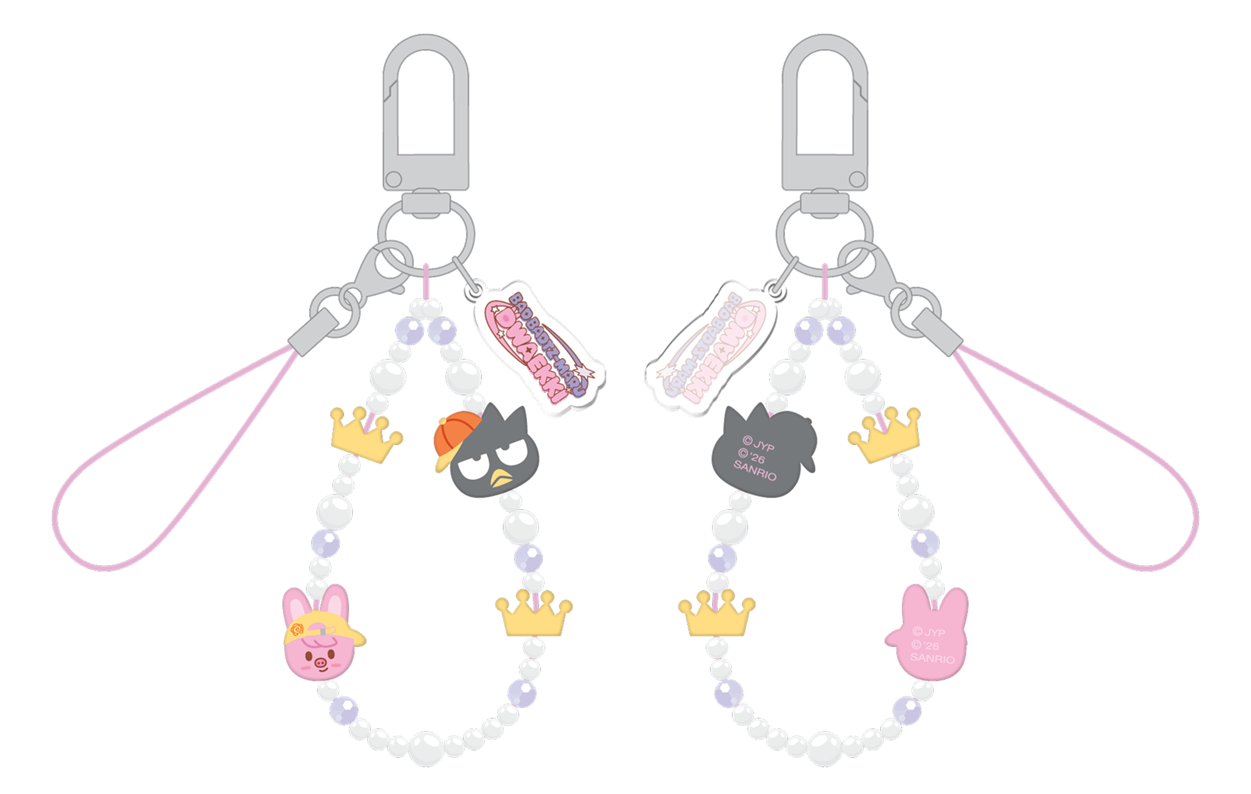 Stray Kids SKZOO x Sanrio Phone Beads Strap Bad Badtz-Maru and Dwaekki official front and back product views