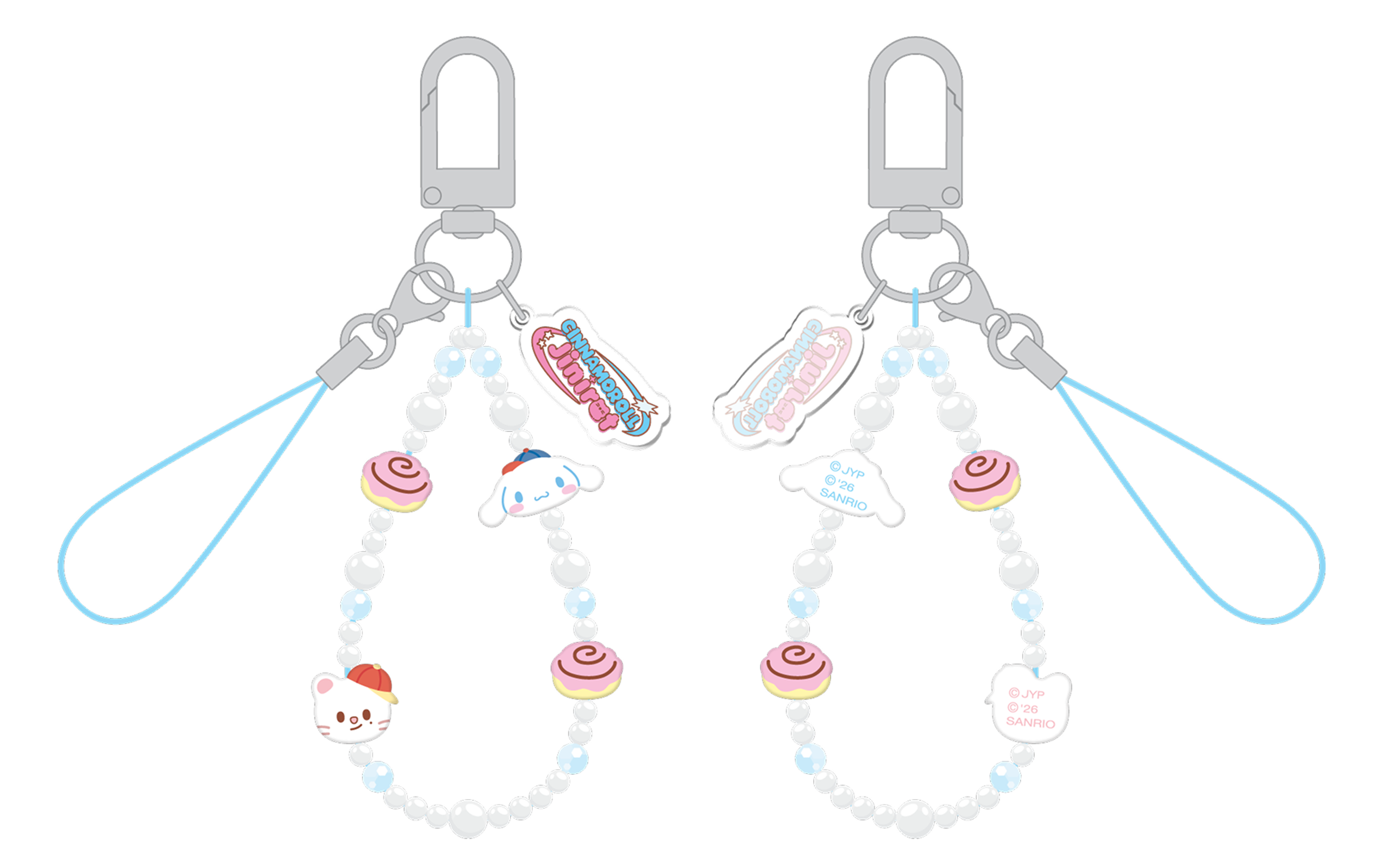 Stray Kids SKZOO x Sanrio Phone Beads Strap Cinnamoroll and Jiniret official front and back product views