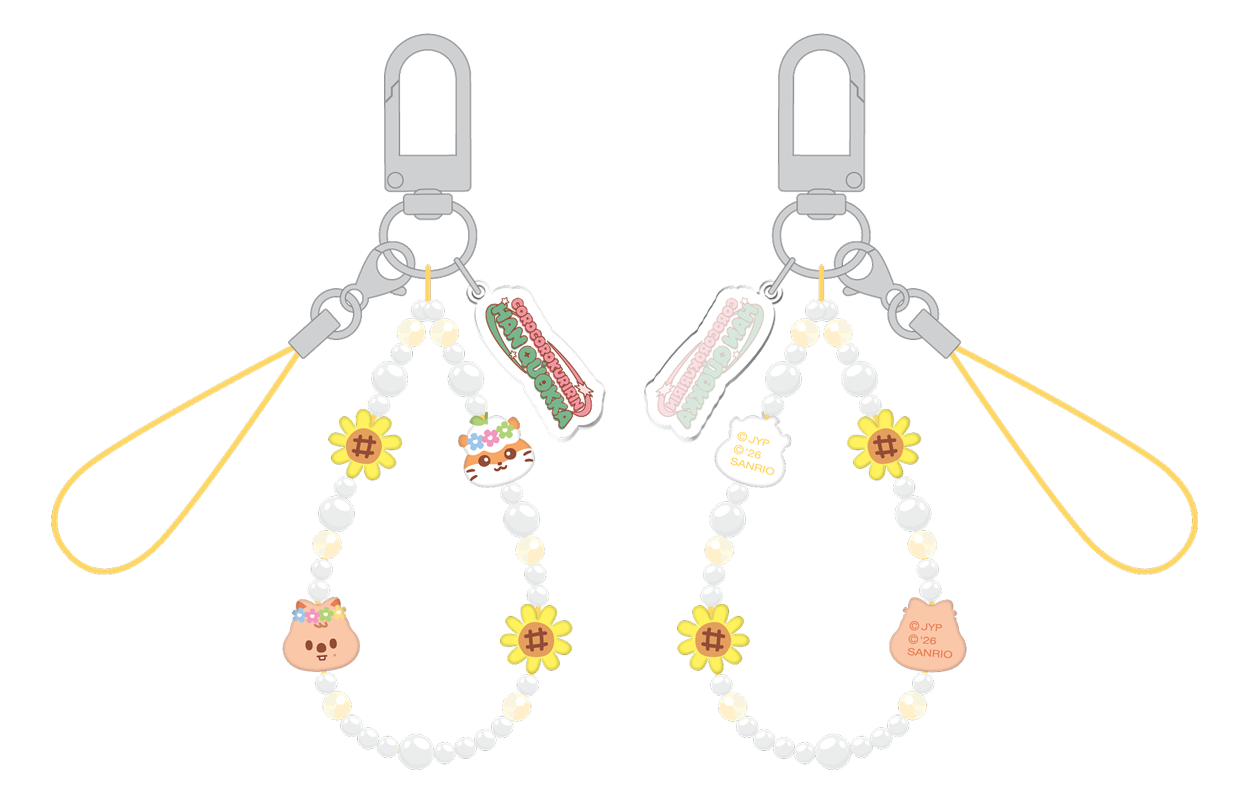 Stray Kids SKZOO x Sanrio Phone Beads Strap Corocorokuririn and Han Quokka official front and back product views