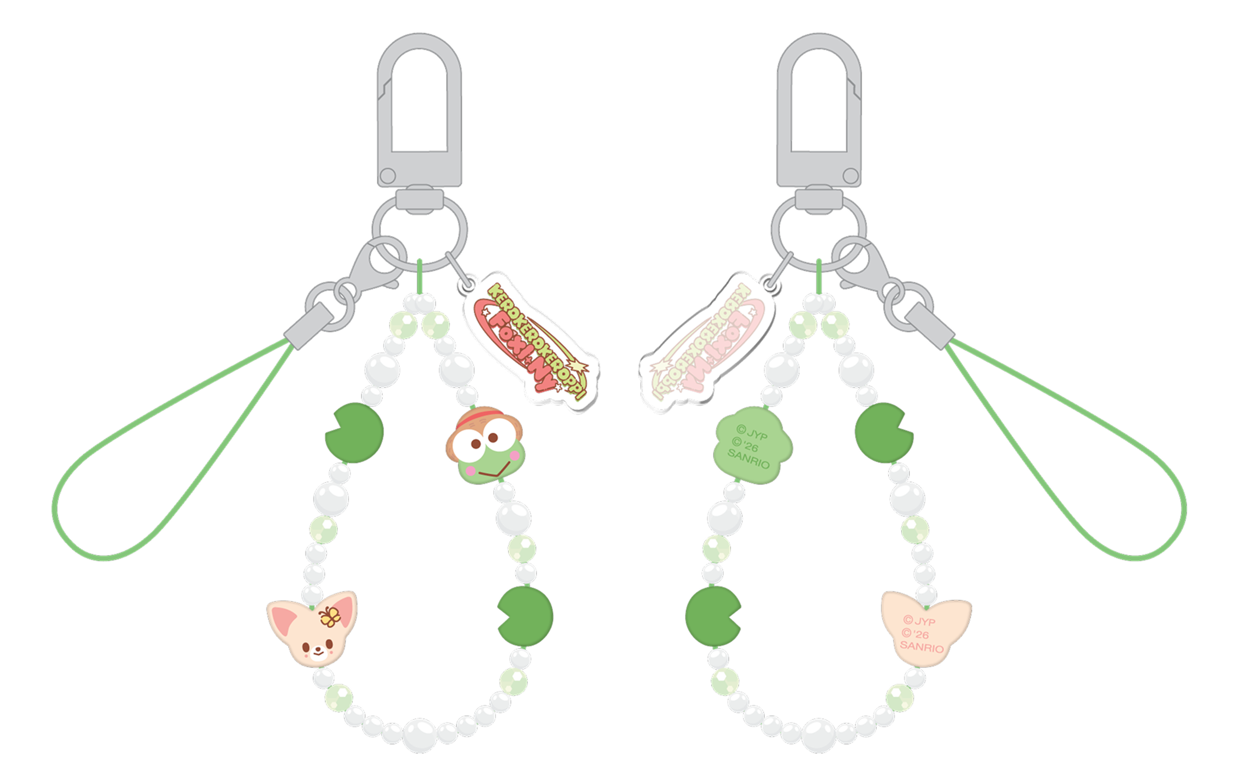 Stray Kids SKZOO x Sanrio Phone Beads Strap Kerokerokeroppi and FoxI.Ny official front and back product views