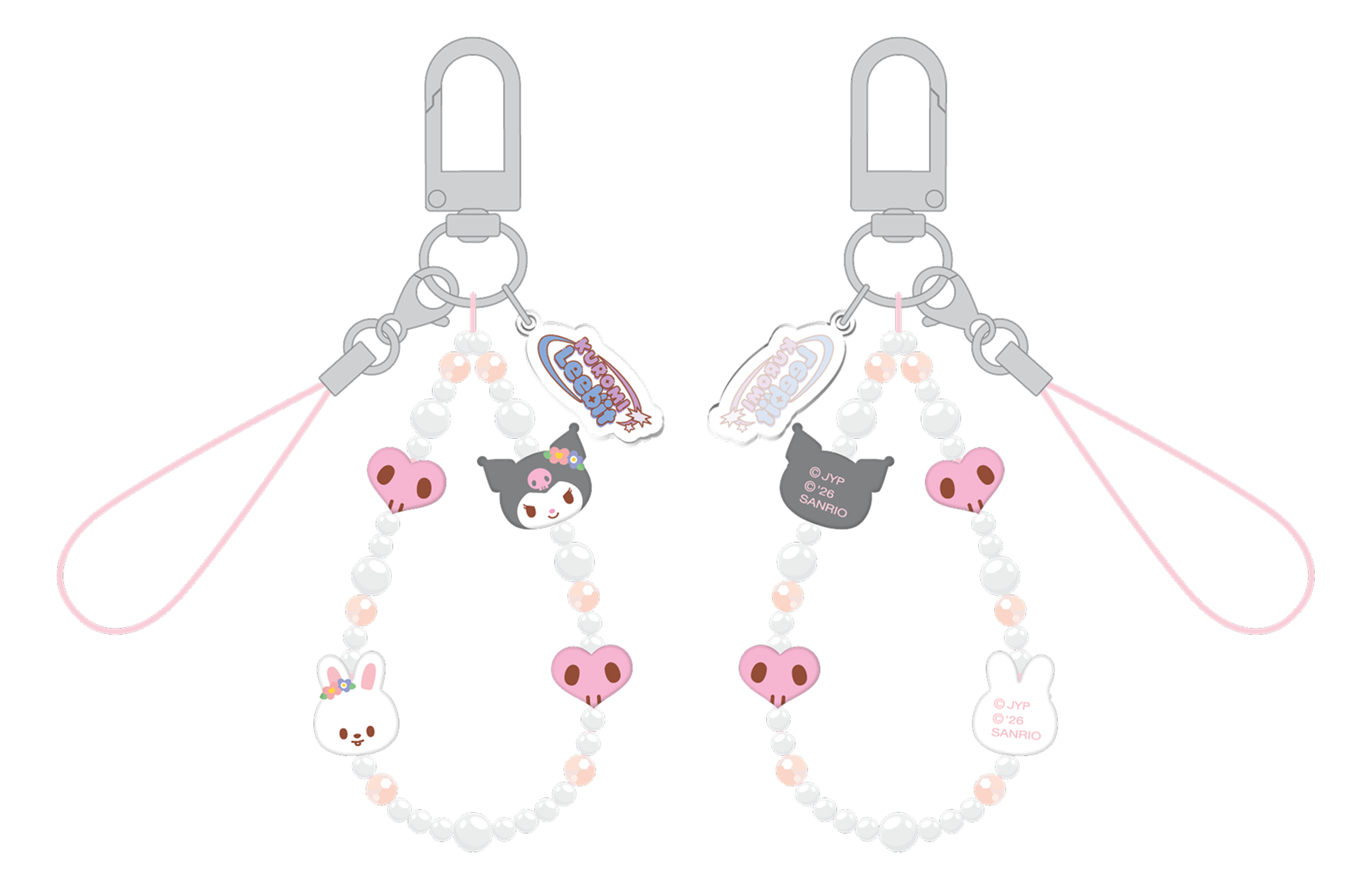 Stray Kids SKZOO x Sanrio Phone Beads Strap Kuromi and Leebit official front and back product views