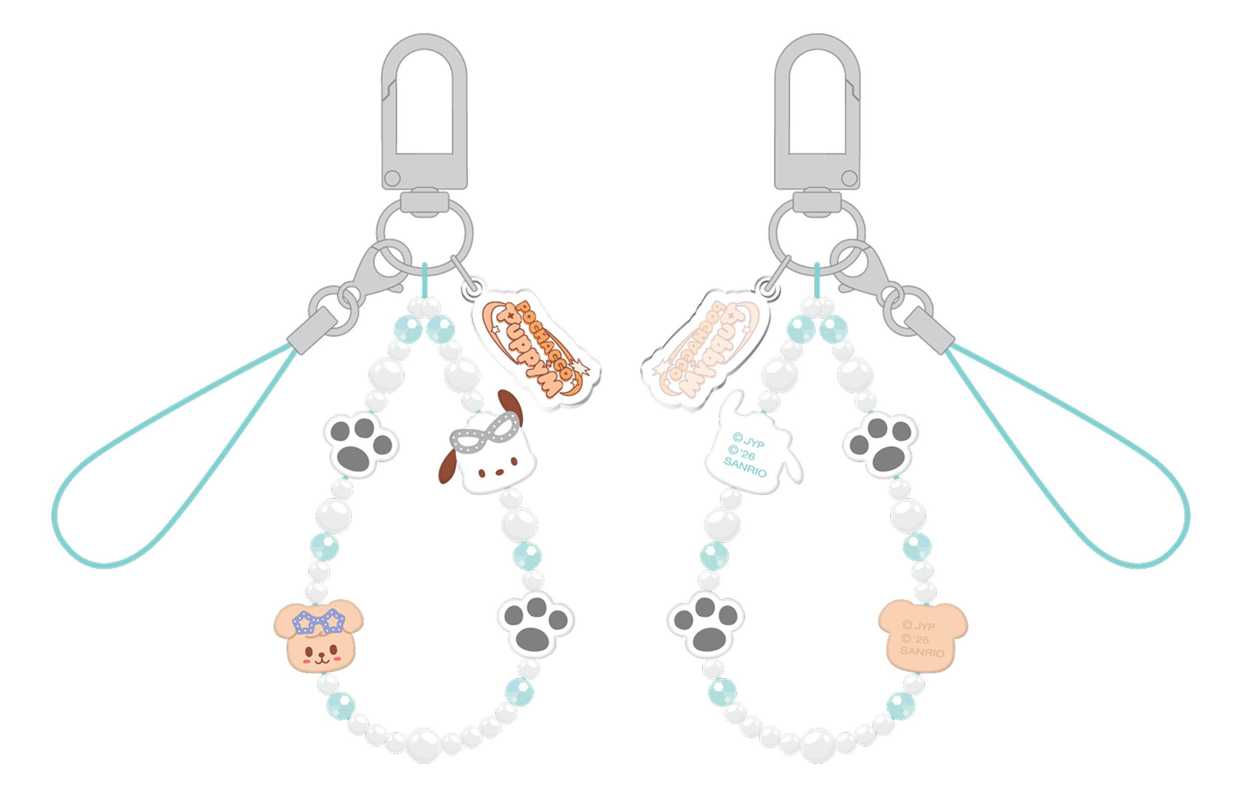 Stray Kids SKZOO x Sanrio Phone Beads Strap Pochacco and PuppyM official front and back product views