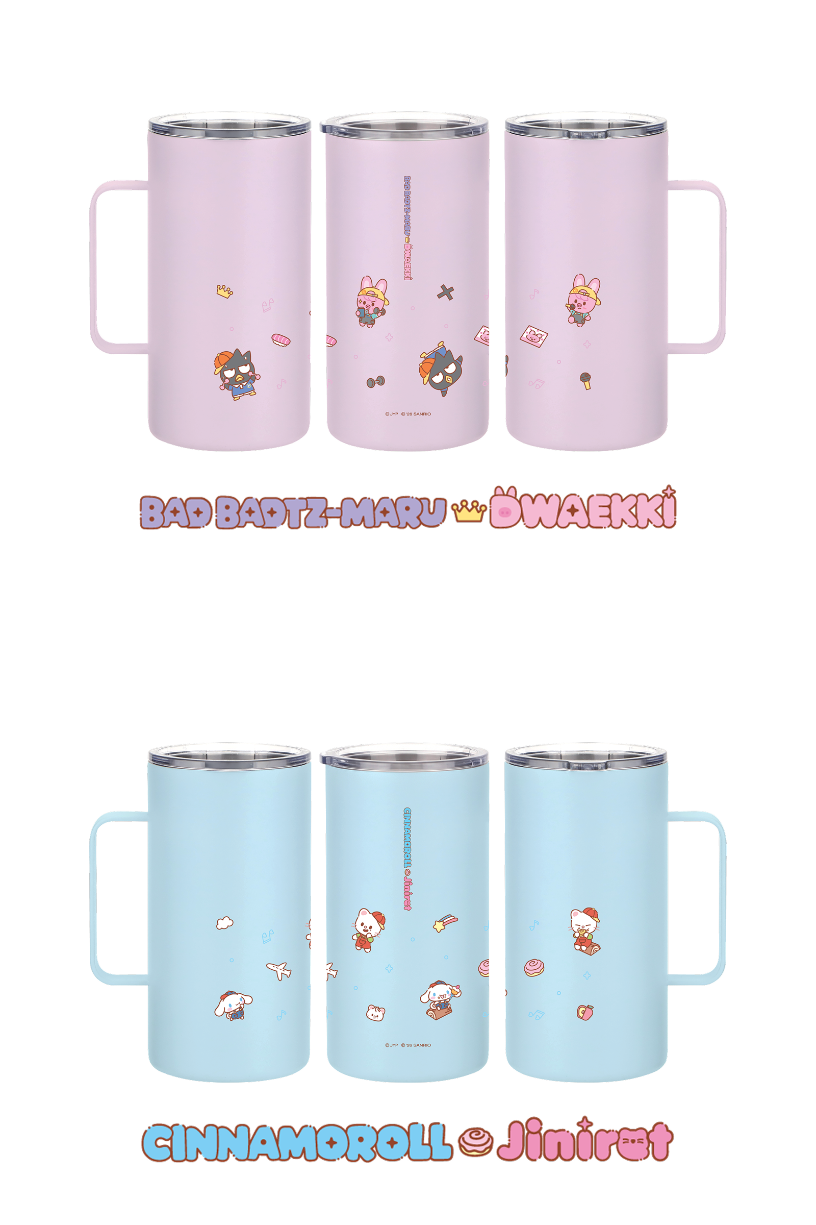 Stray Kids SKZOO x Sanrio Tumbler official Bad Badtz-Maru and Dwaekki, Cinnamoroll and Jiniret product views