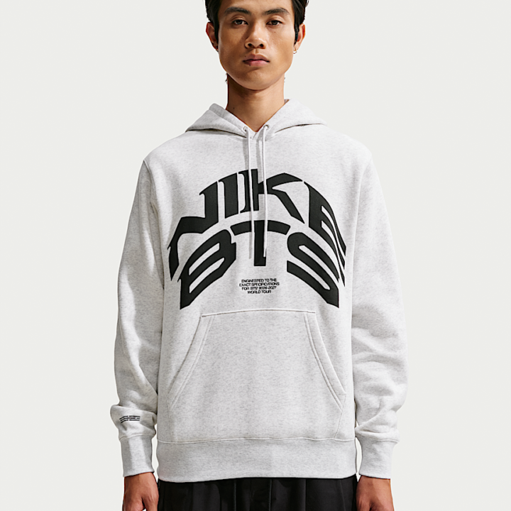 BTS x Nike white hoodie official front graphic model view