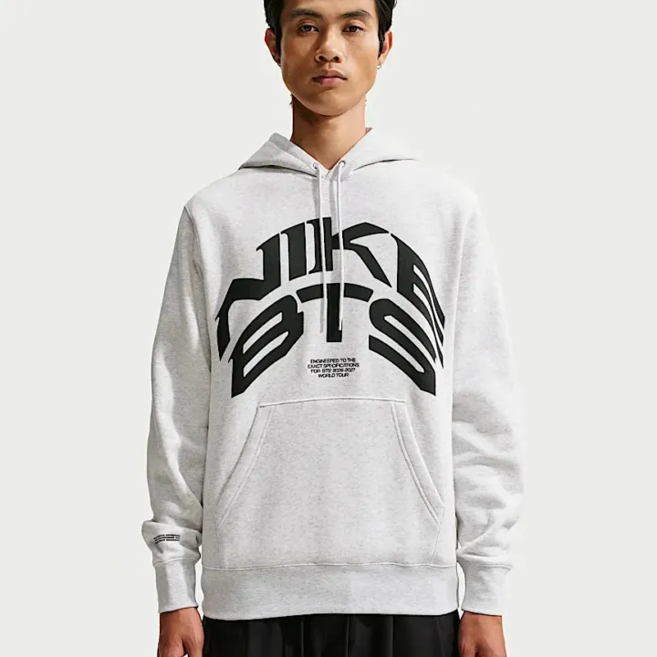 BTS x Nike white hoodie official front graphic model view