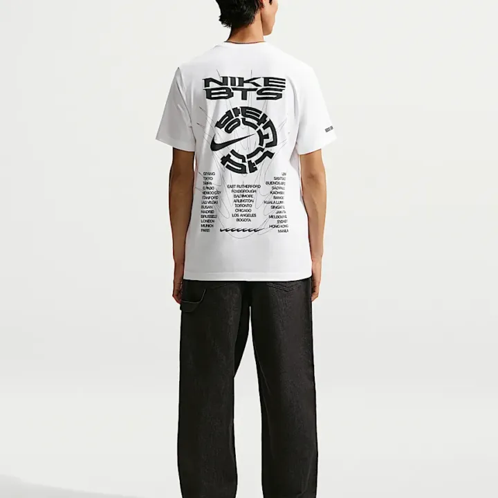 BTS x Nike white T-shirt official full back model view