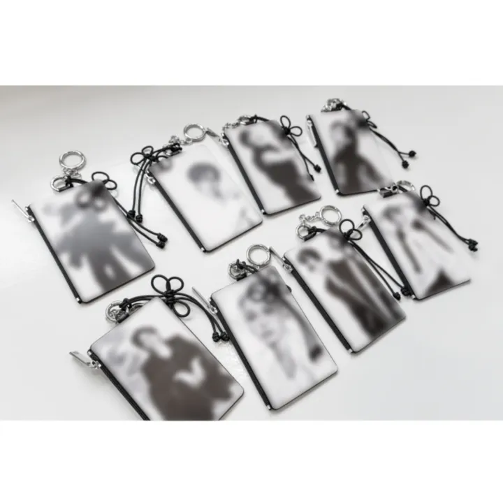 Official full set view of all eight Stray Kids RUN IT Seoul Card Holder Keyring member designs.