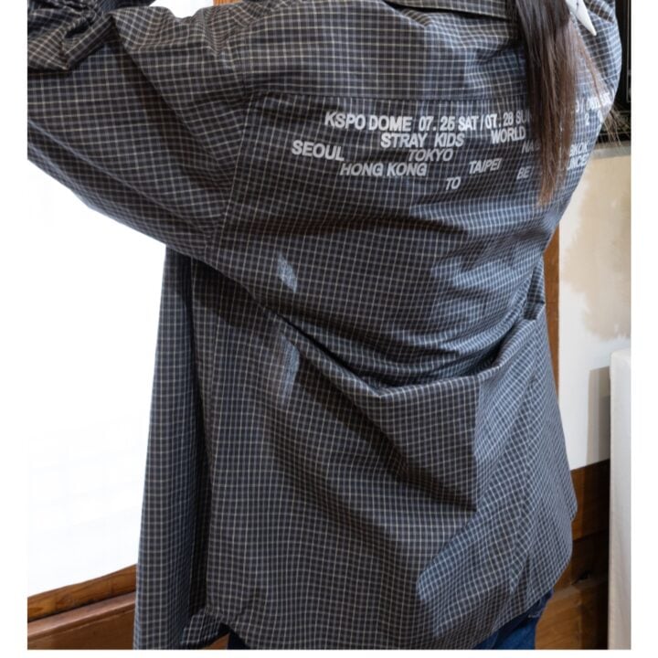 Official Stray Kids RUN IT Seoul check shirt worn back detail