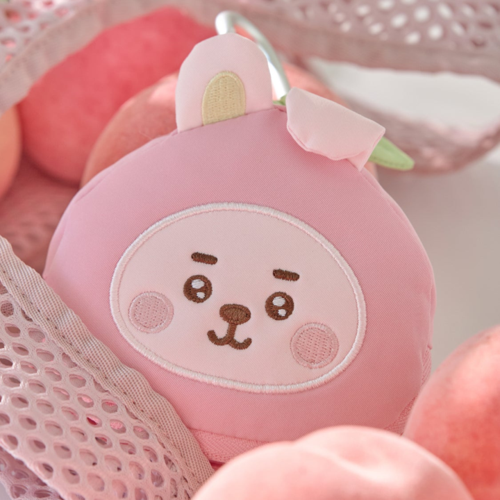 BT21 Peach Holic COOKY pink character face pouch with zipper and clip in an official styled display