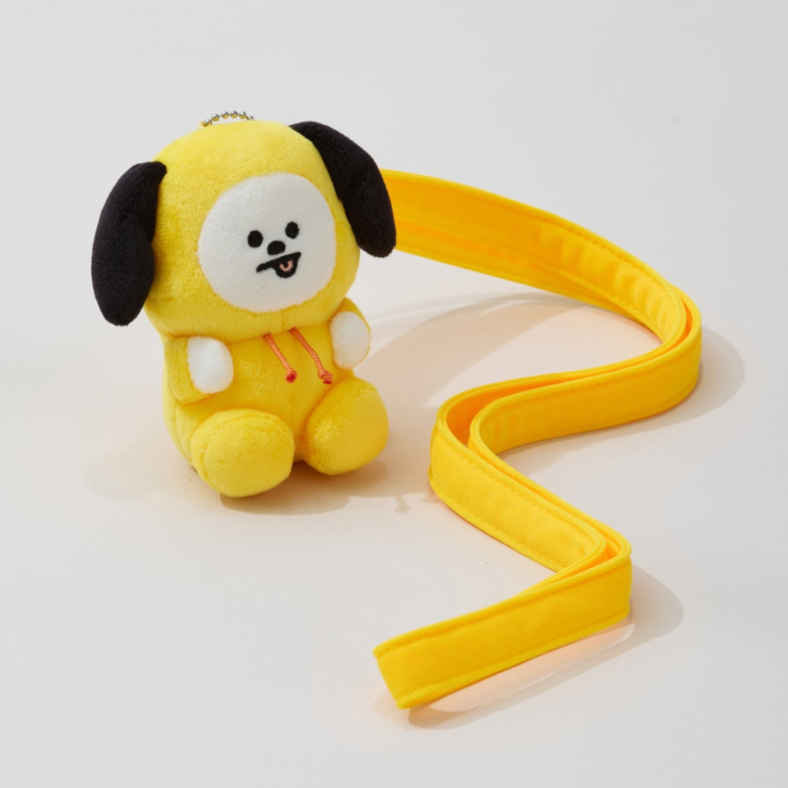 BT21 Travel CHIMMY plush holder keyring with matching yellow shoulder strap