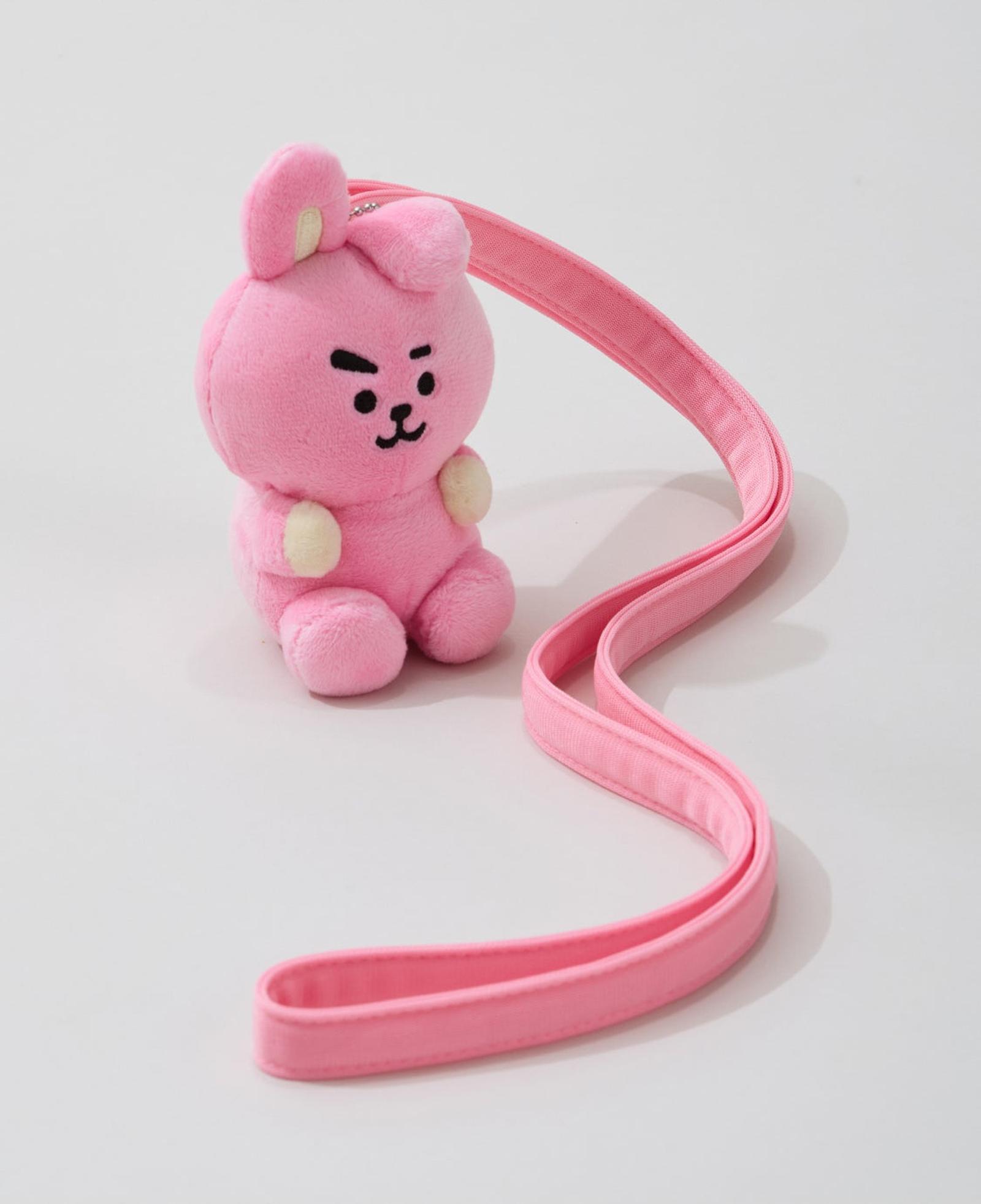 BT21 Travel COOKY plush holder keyring with matching pink shoulder strap