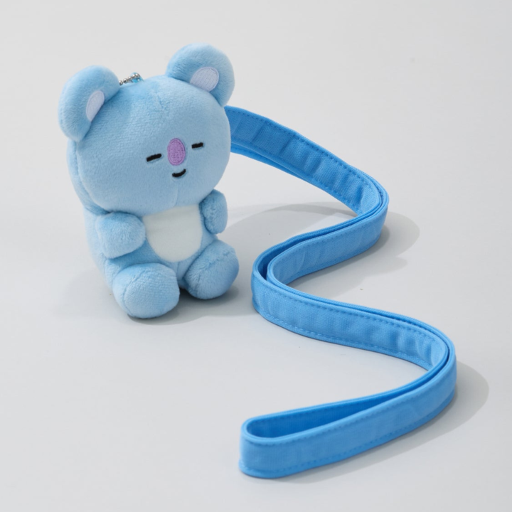 BT21 Travel KOYA plush holder keyring with matching blue shoulder strap