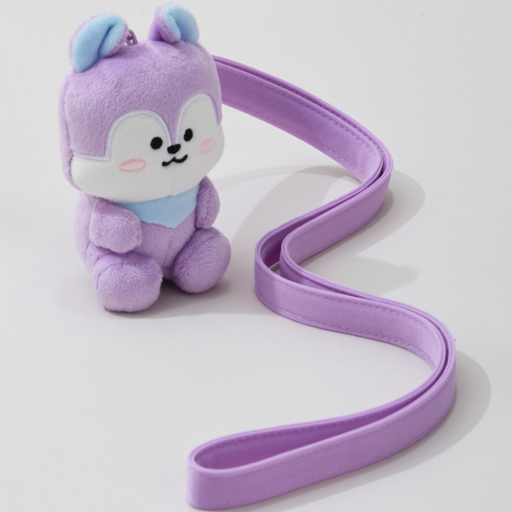 BT21 Travel MANG plush holder keyring with matching purple shoulder strap