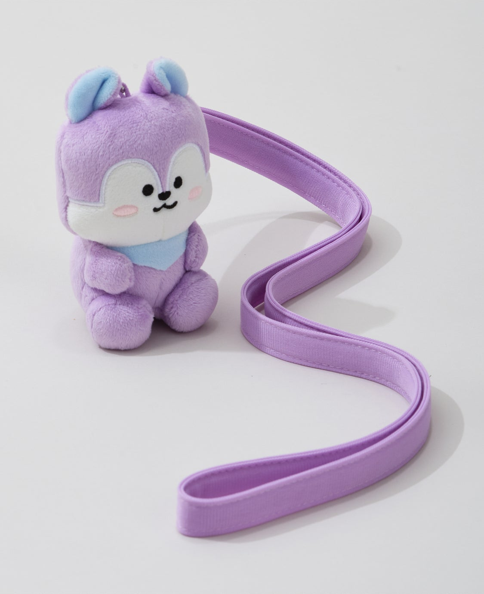BT21 Travel MANG plush holder keyring with matching purple shoulder strap