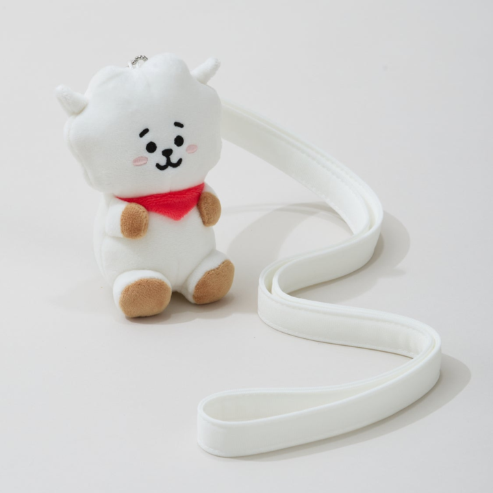 BT21 Travel RJ plush holder keyring with matching white shoulder strap