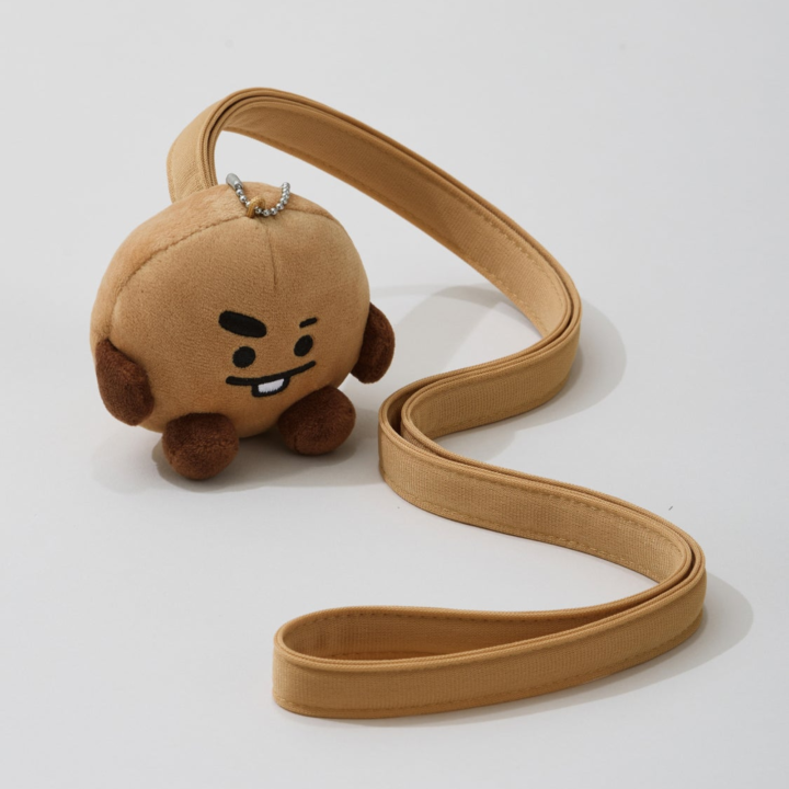 BT21 Travel SHOOKY plush holder keyring with matching brown shoulder strap