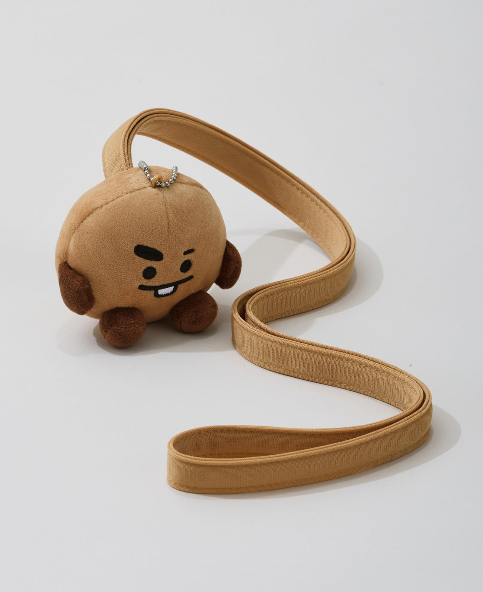 BT21 Travel SHOOKY plush holder keyring with matching brown shoulder strap