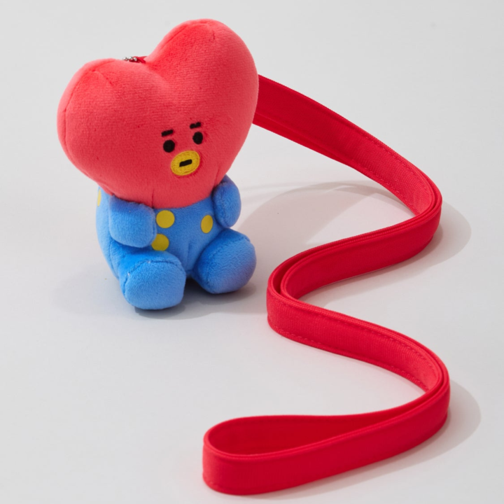 BT21 Travel TATA plush holder keyring with matching red shoulder strap