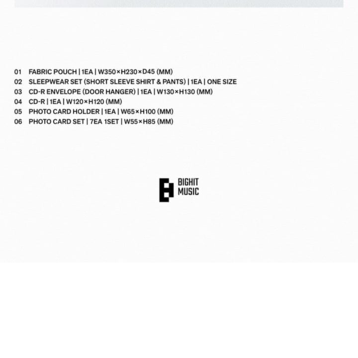 BTS ARIRANG NORMAL Calvin Klein Sleepwear official contents list and dimensions
