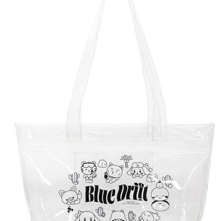 ATEEZ 8th Anniversary BLUE DRIFT Clear Shopper Bag front with complete handles and black character artwork