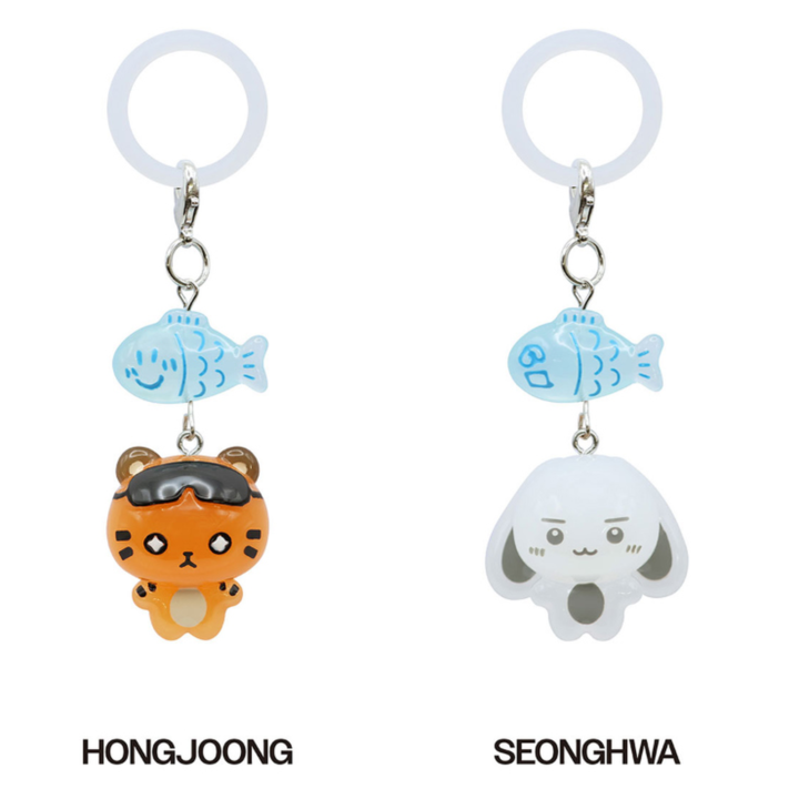 ATEEZ 8th Anniversary BLUE DRIFT HONGJOONG-SEONGHWA Lucky Fish Charm member options with complete hanging ring, blue fish and character charm